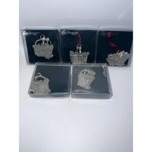 Longaberger Pewter Ornaments 1981 1982 1986 1987 1988 Basket Collectible 5pc Vtg